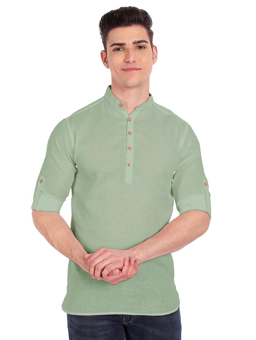 green solid short kurta - 18454632 - Zoom Image - 0