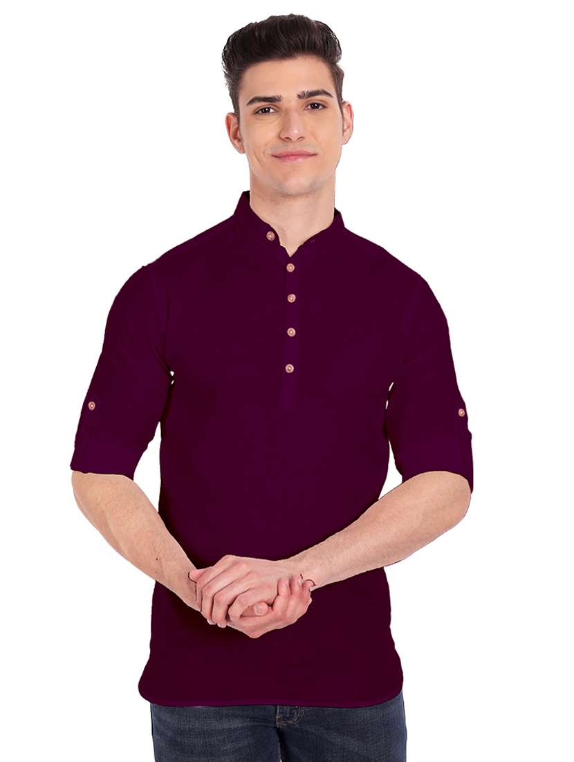 burgundy solid short kurta