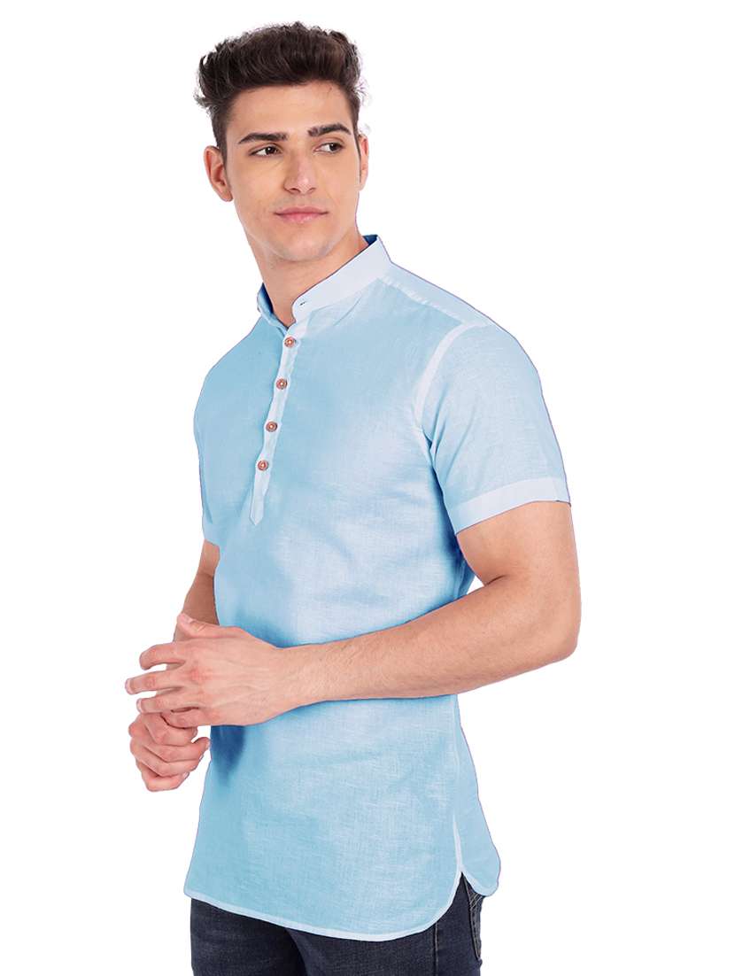 blue solid short kurta - 18454637 -  Standard Image - 1