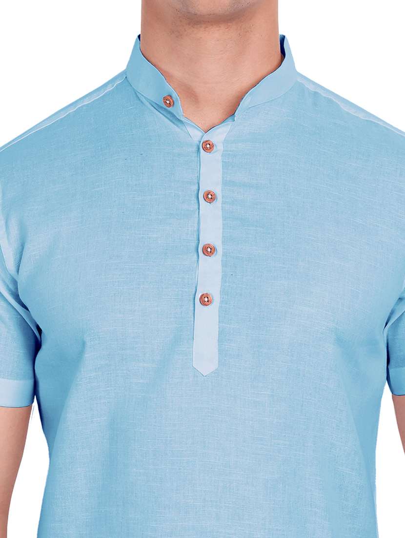 blue solid short kurta - 18454637 -  Standard Image - 4