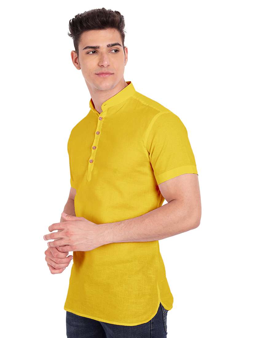 yellow solid short kurta - 18454638 -  Standard Image - 1