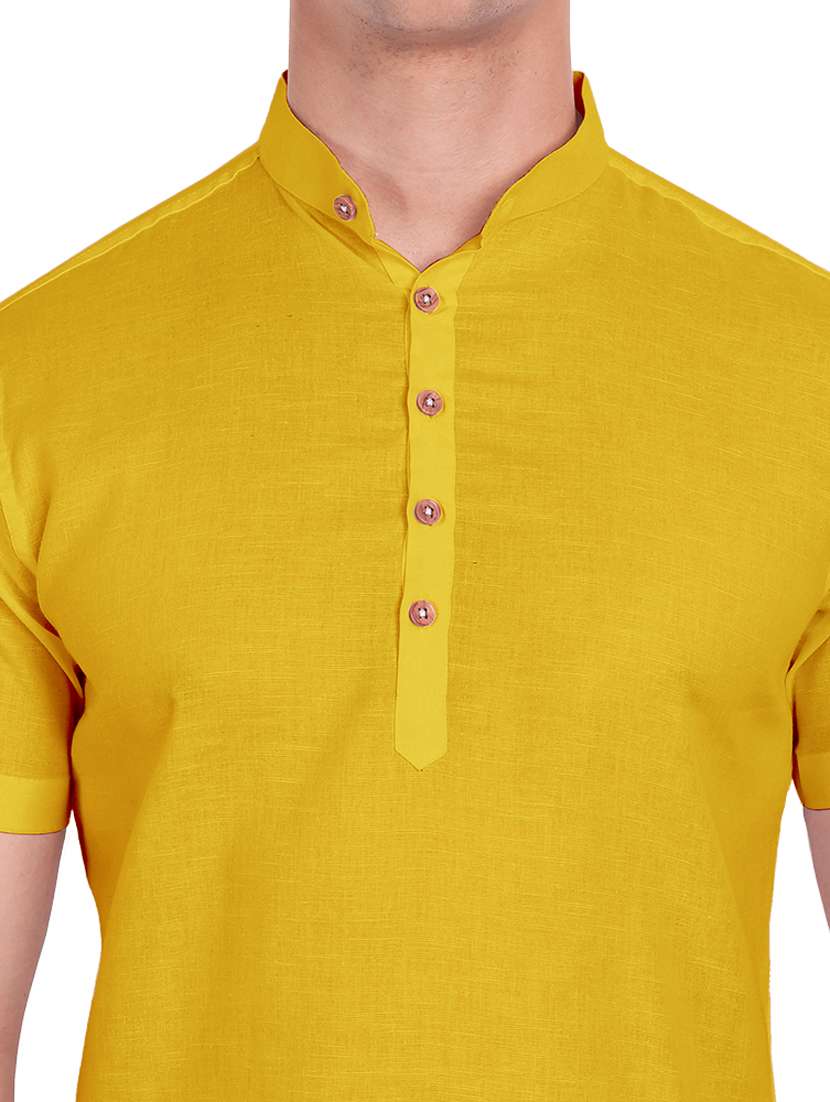 yellow solid short kurta - 18454638 -  Standard Image - 4