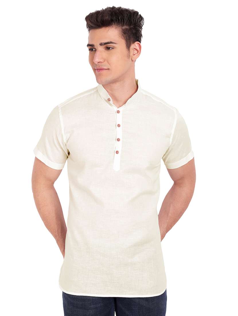 beige solid short kurta