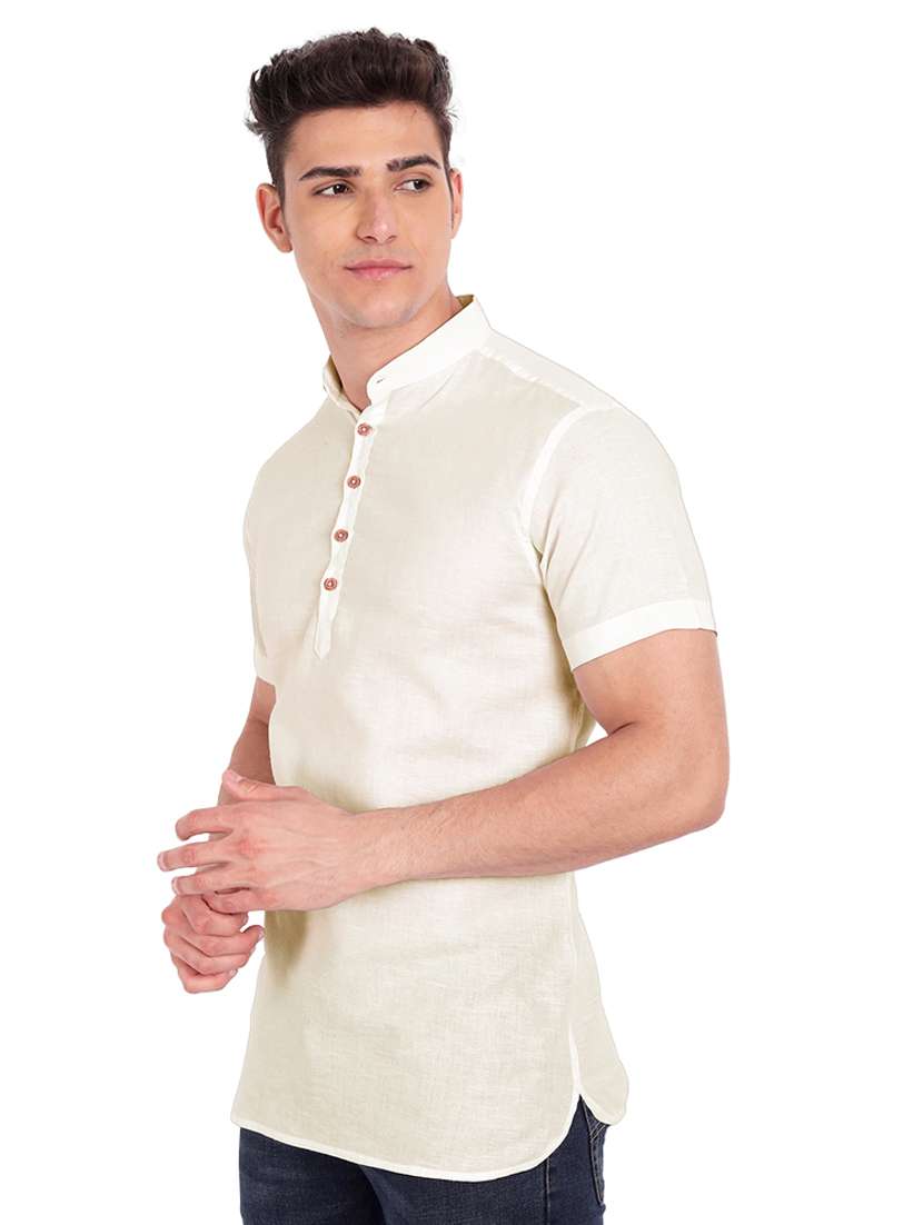 beige solid short kurta - 18454639 -  Standard Image - 1