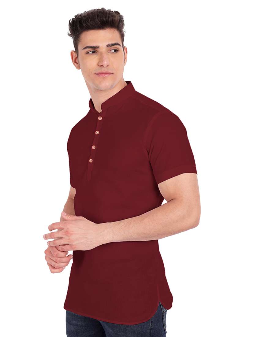 maroon solid short kurta - 18454640 -  Standard Image - 1