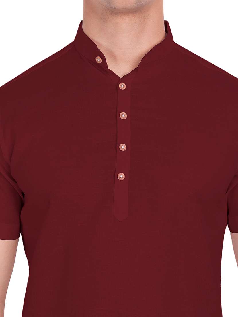 maroon solid short kurta - 18454640 -  Standard Image - 4