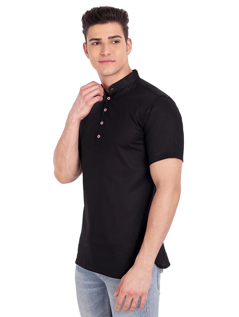 black solid short kurta - 18454643 -  Standard Image - 1