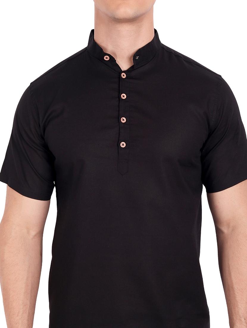 black solid short kurta - 18454643 - Standard Image - 4