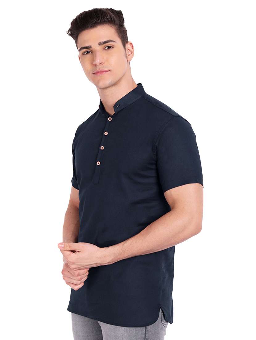 navy blue solid short kurta - 18454644 -  Standard Image - 1