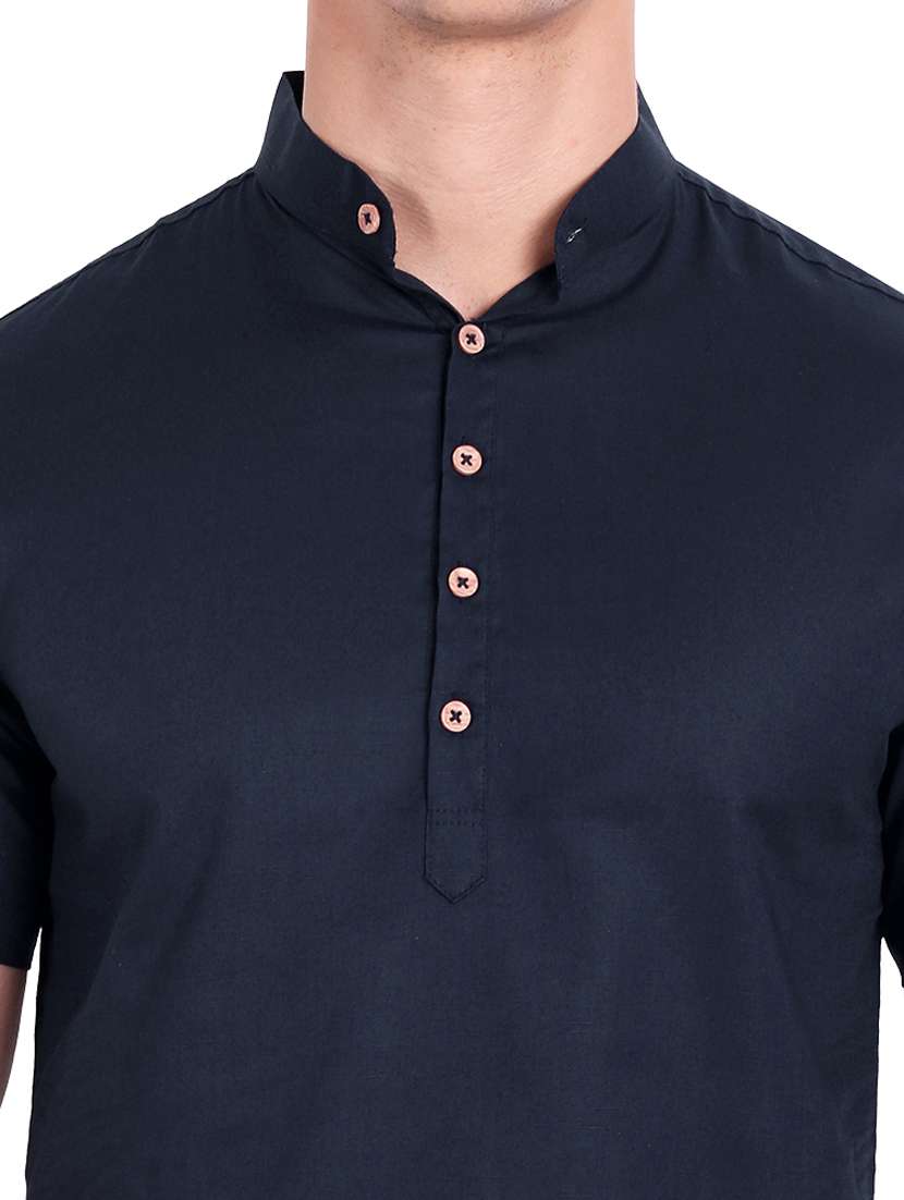 navy blue solid short kurta - 18454644 -  Standard Image - 4
