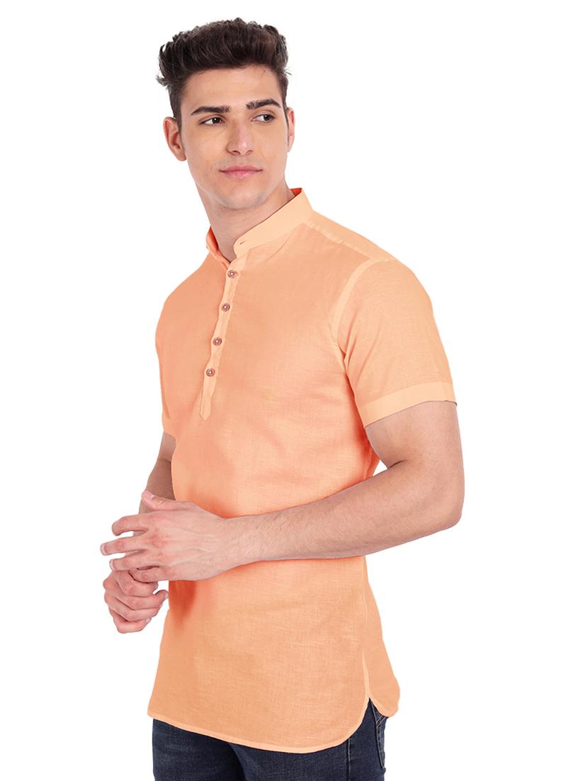 coral solid short kurta - 18454645 - Standard Image - 1