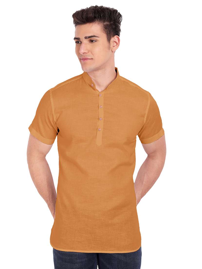 brown solid short kurta