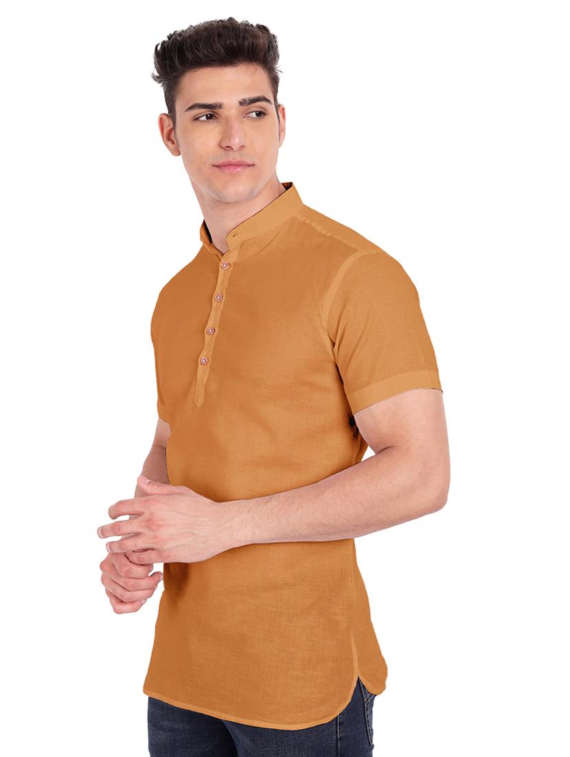 brown solid short kurta - 18454646 - Standard Image - 1