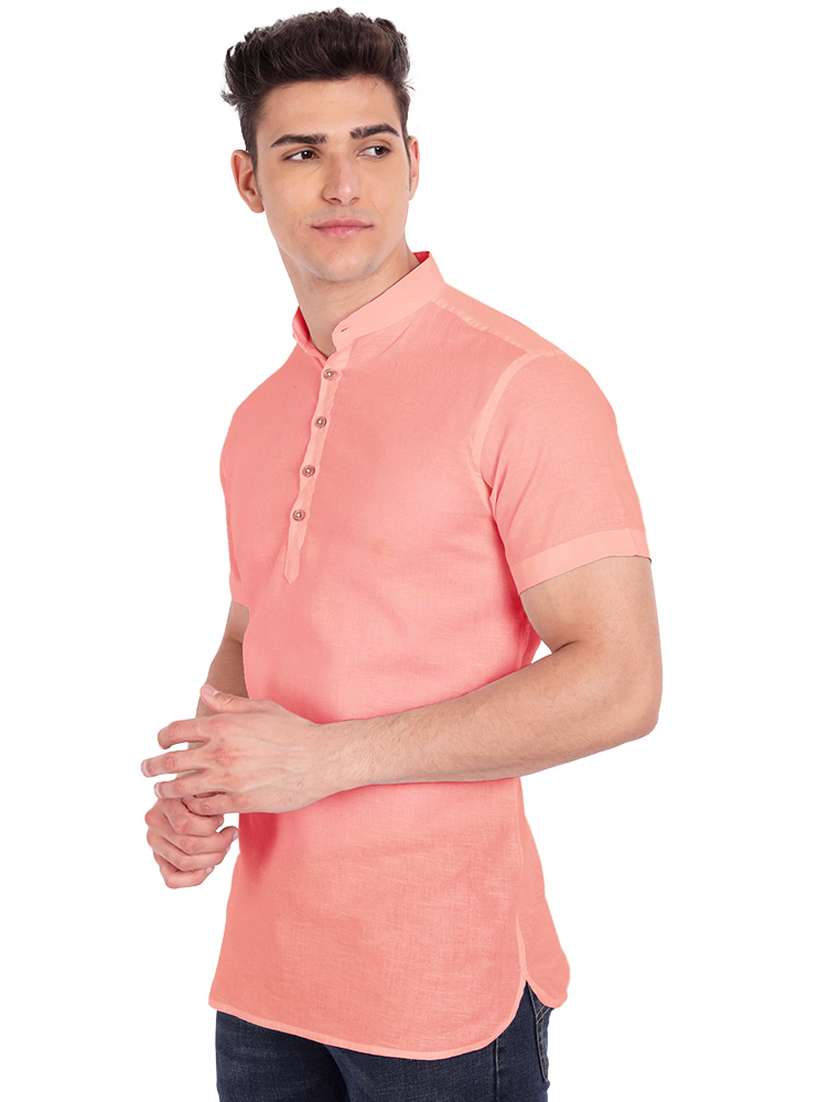 peach solid short kurta - 18454647 -  Standard Image - 1