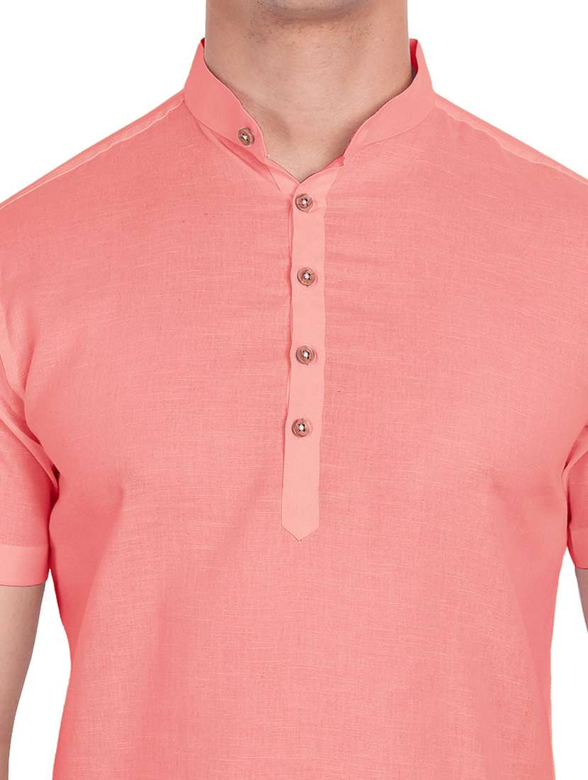 peach solid short kurta - 18454647 -  Standard Image - 4