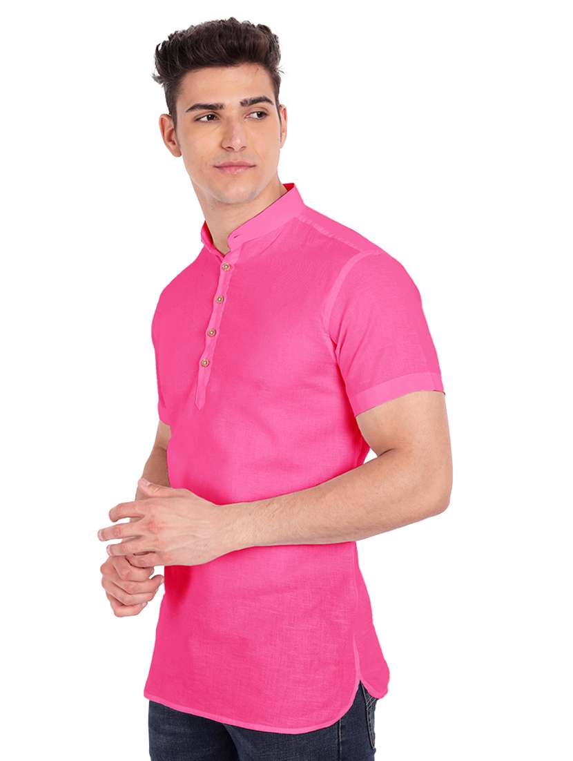 pink solid short kurta - 18454648 -  Standard Image - 1