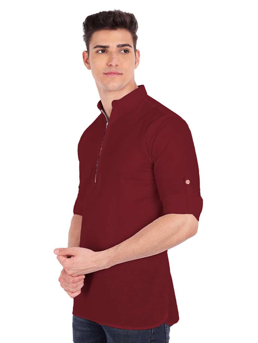 maroon solid short kurta - 18454654 - Standard Image - 1