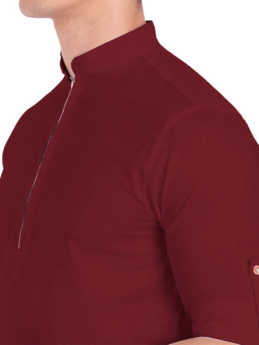 maroon solid short kurta - 18454654 - Standard Image - 4