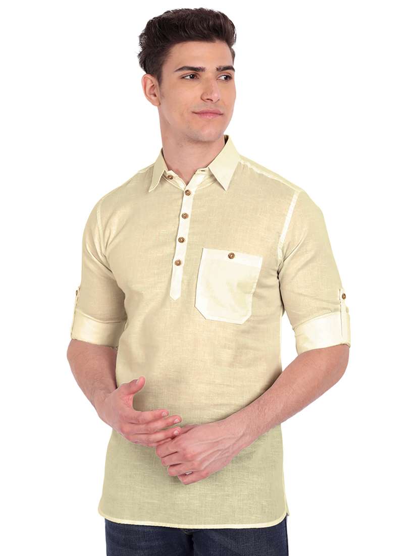 cream solid short kurta