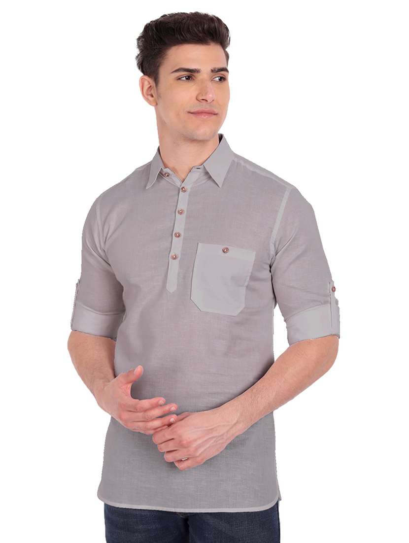 grey solid short kurta