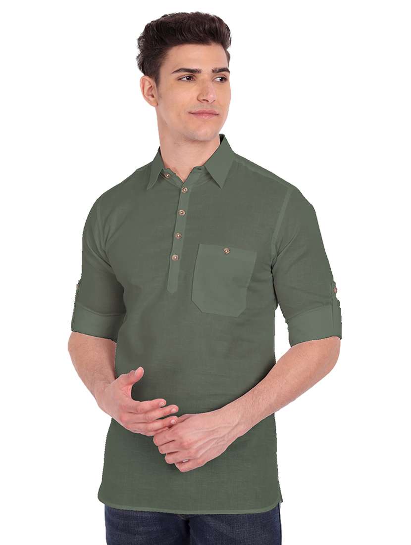 olive-green solid short kurta