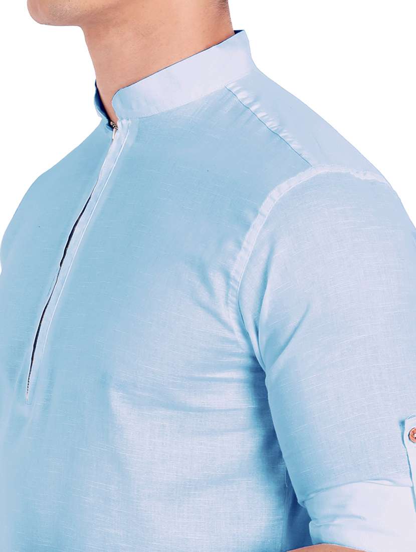 light blue solid short kurta - 18454659 -  Standard Image - 4