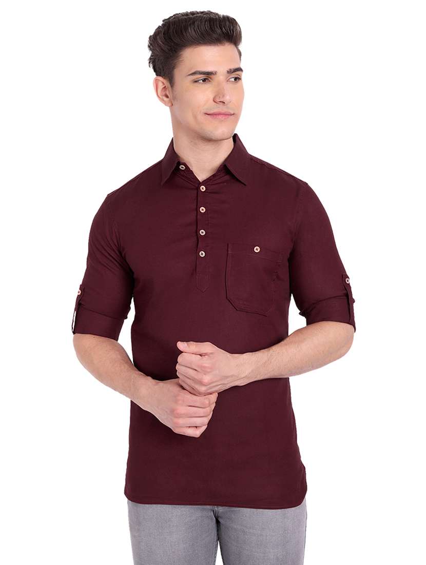 maroon solid short kurta
