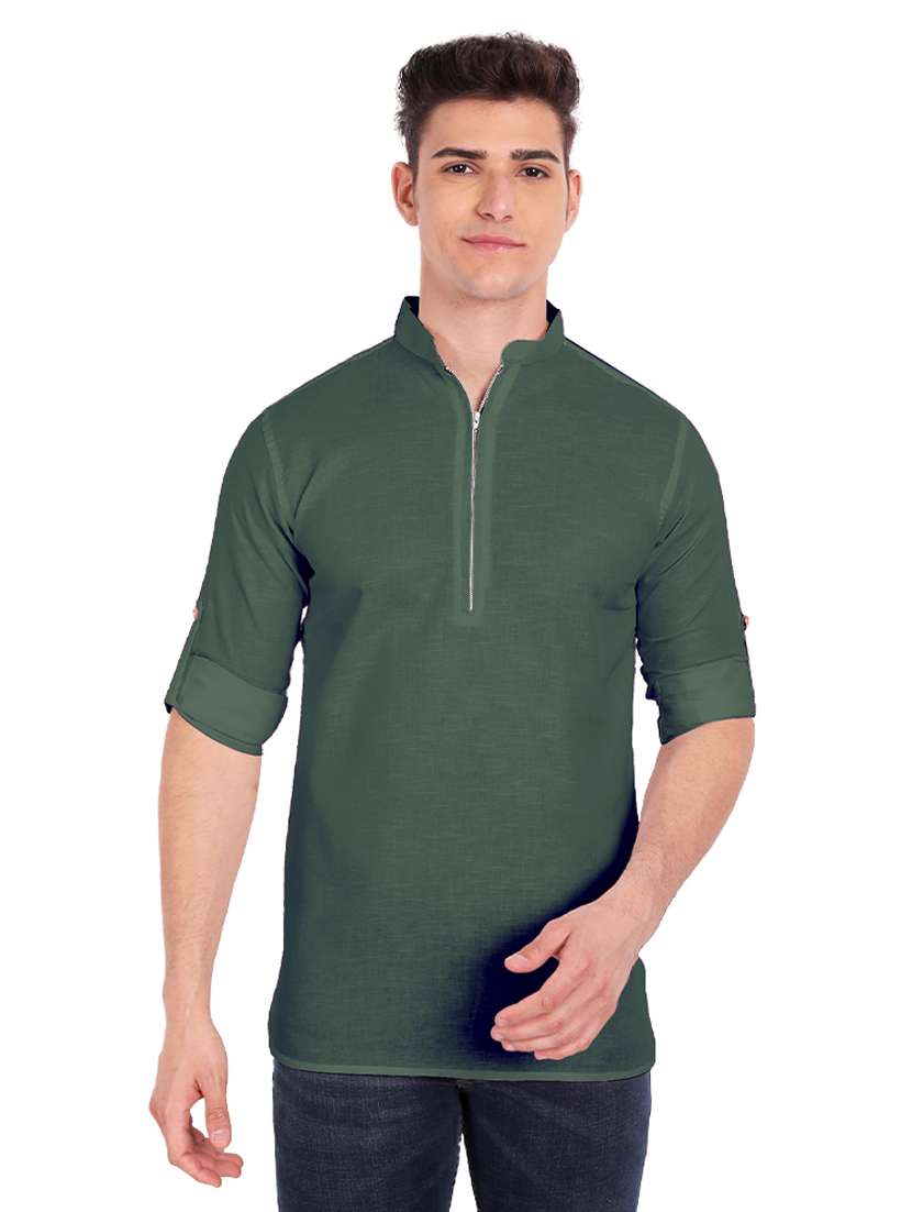 green solid short kurta