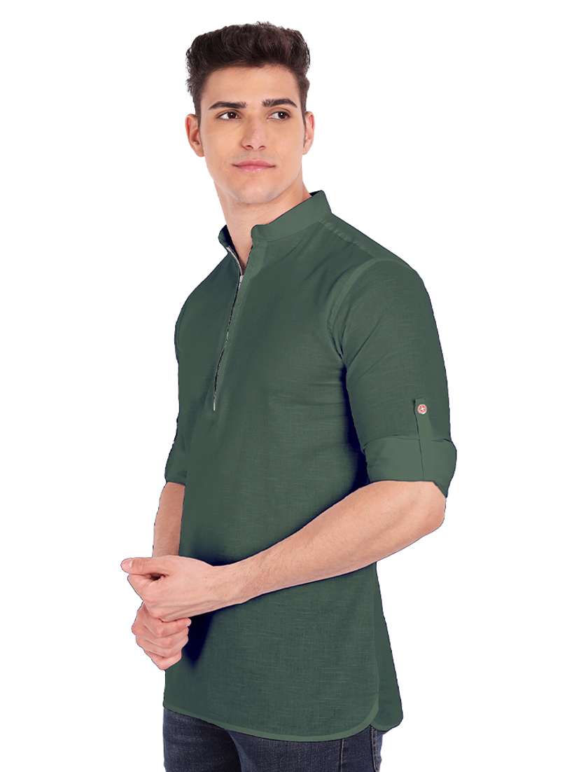 green solid short kurta - 18454661 - Standard Image - 1