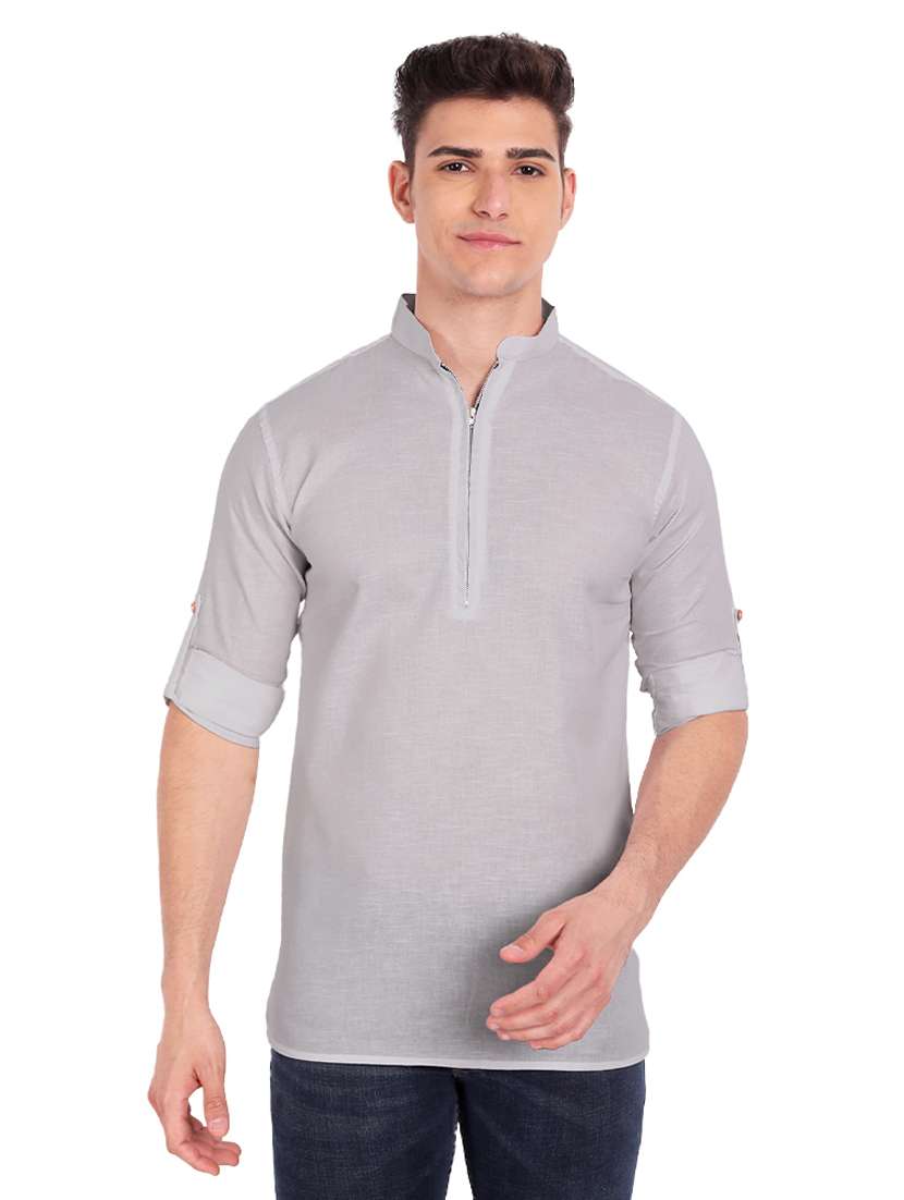 grey solid short kurta