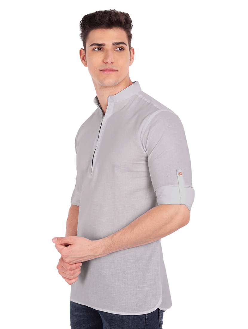 grey solid short kurta - 18454663 - Standard Image - 1