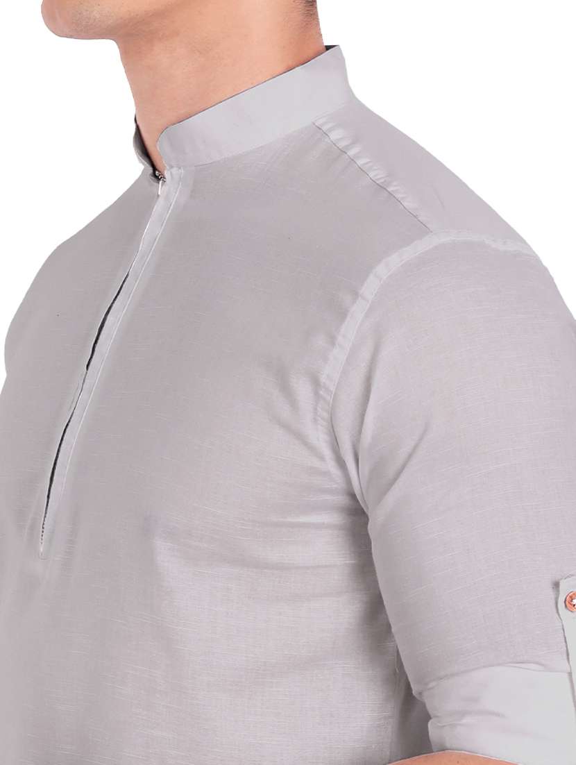 grey solid short kurta - 18454663 - Standard Image - 4