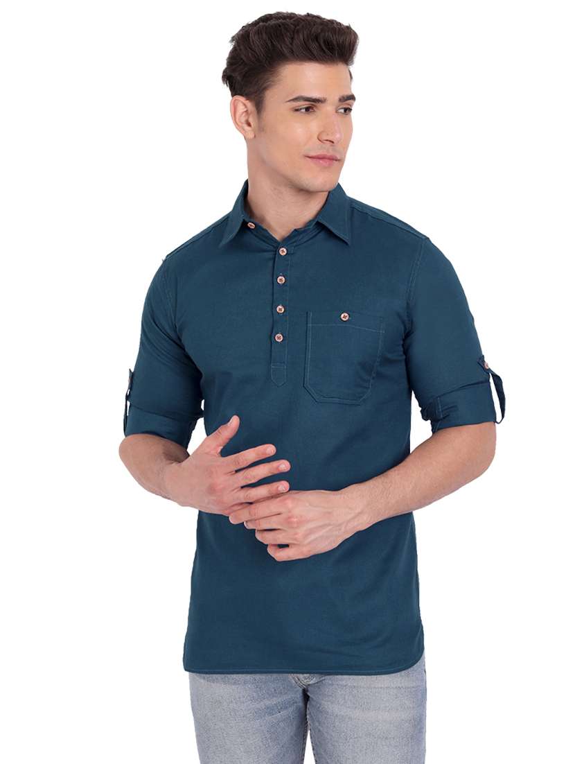 teal solid short kurta