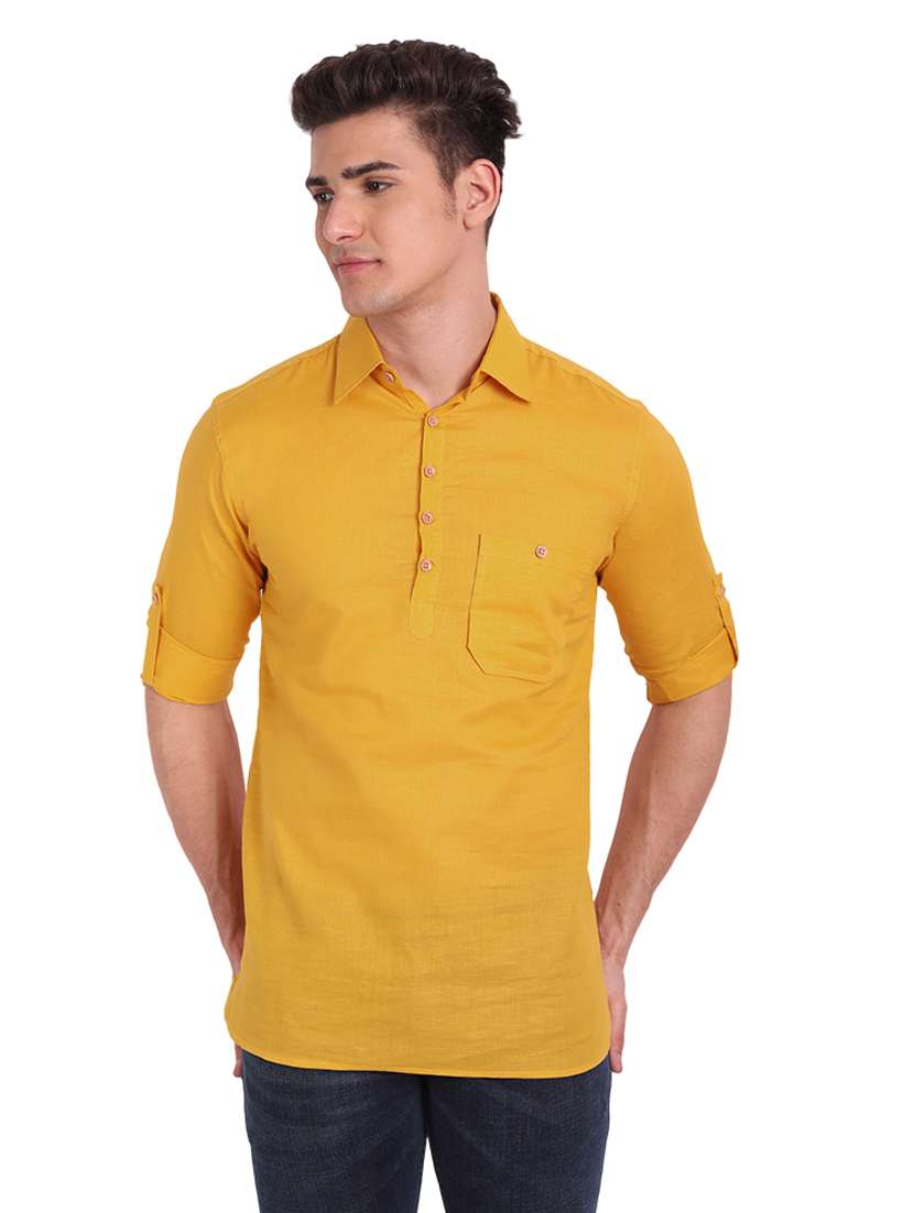 yellow solid short kurta