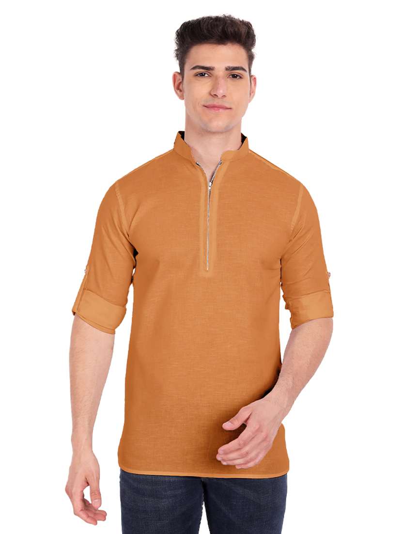brown solid short kurta