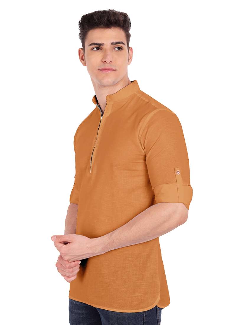 brown solid short kurta - 18454668 -  Standard Image - 1