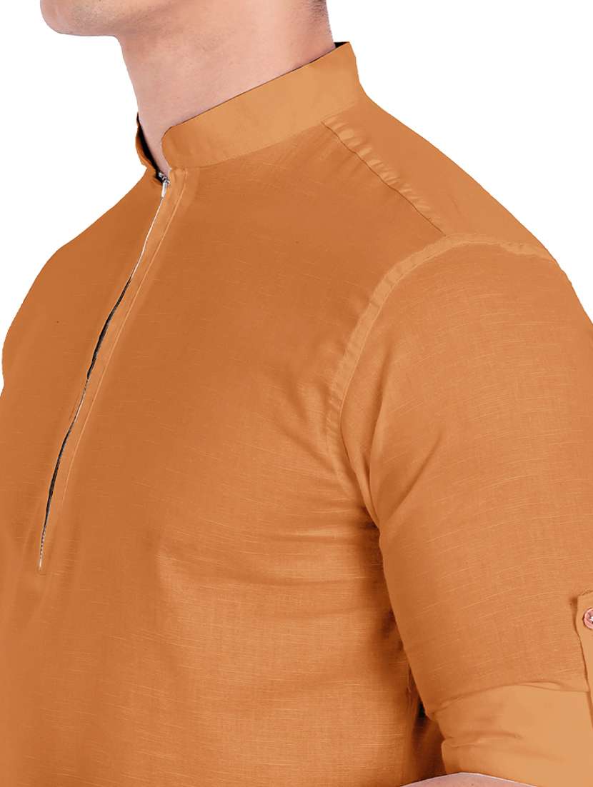 brown solid short kurta - 18454668 -  Standard Image - 4