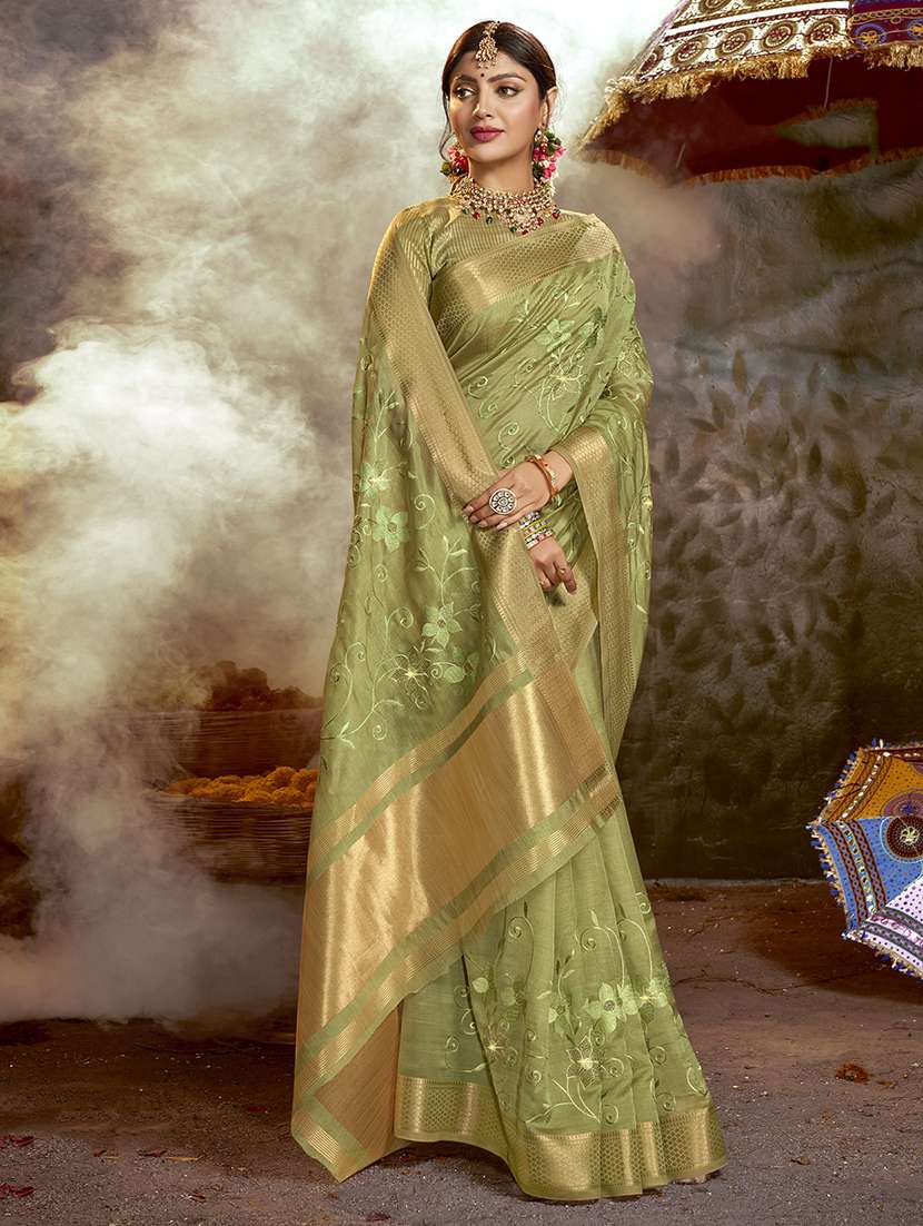 golden zari work embroidered saree  with blouse