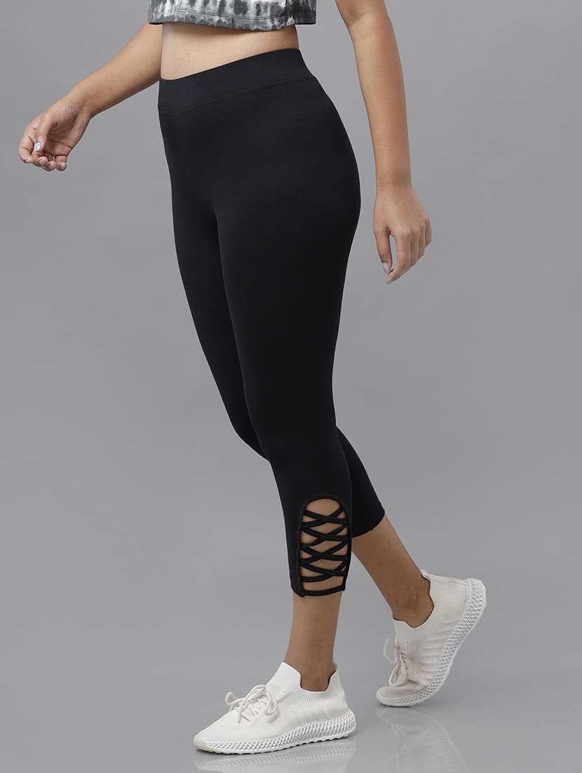 black solid ankle length active wear tights - 18454839 -  Standard Image - 1