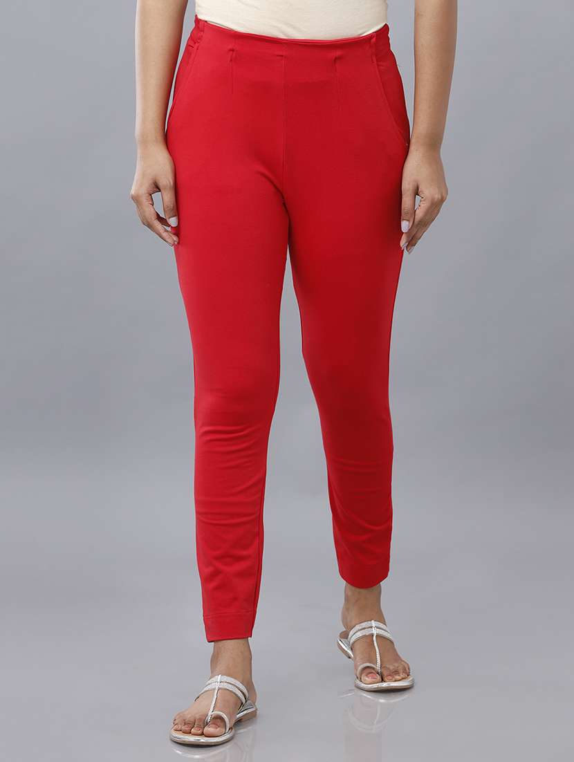 red solid tapered pant