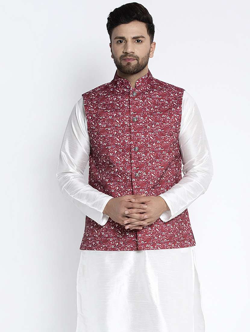 red printed nehru jacket