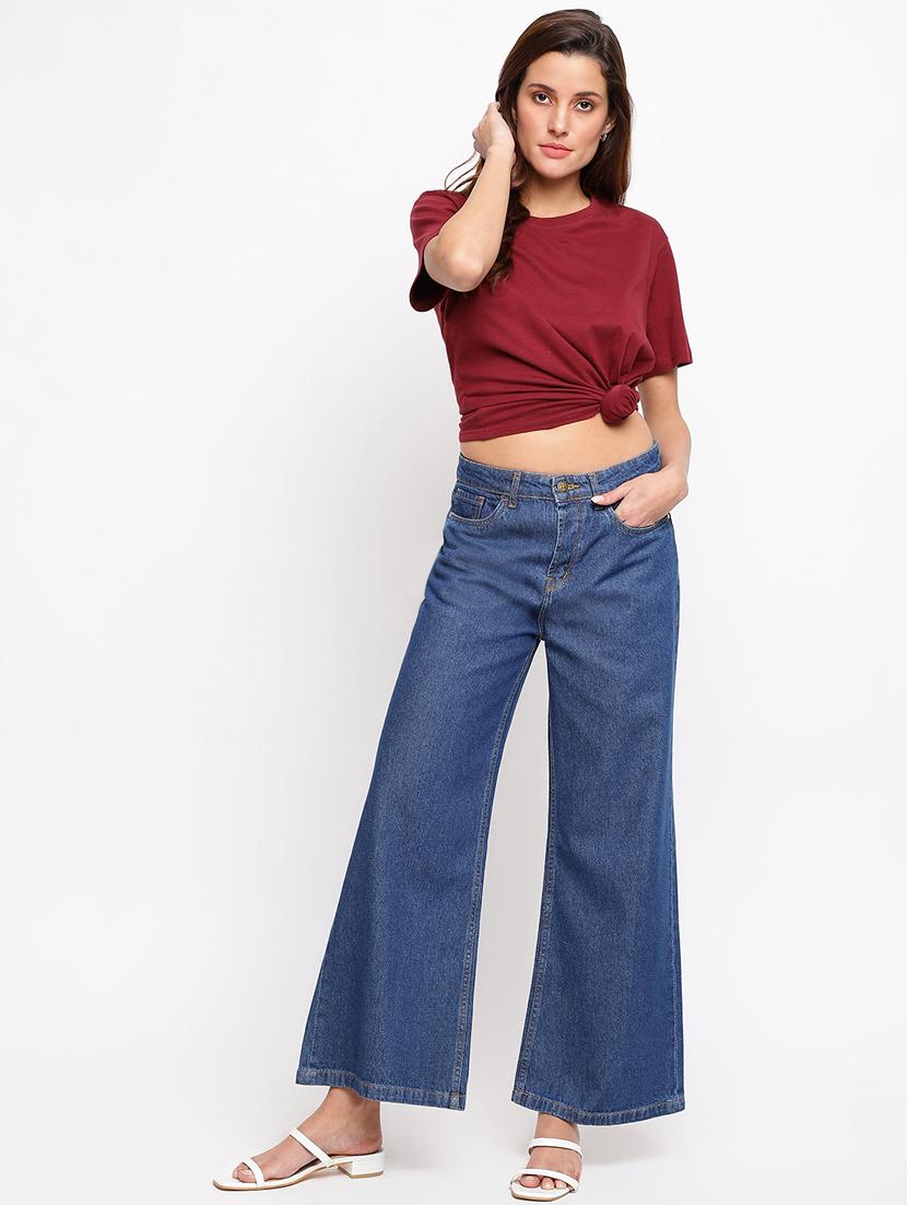 women's plain wide leg jeans - 18455874 - Standard Image - 4