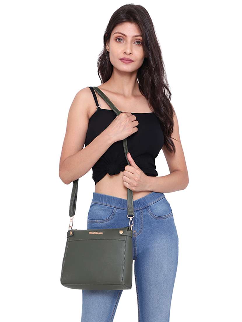green solid regular sling bag with wallet - 18457209 -  Standard Image - 4