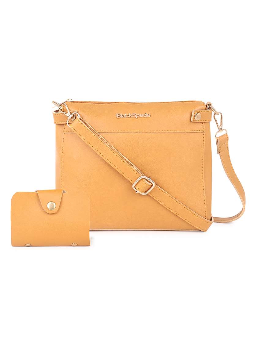 yellow solid regular sling bag with wallet
