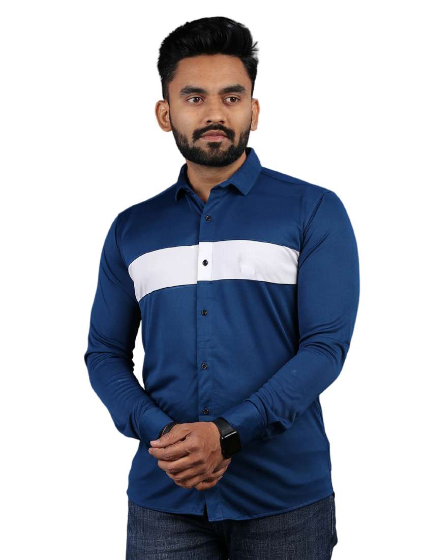 blue cut and sew casual shirt