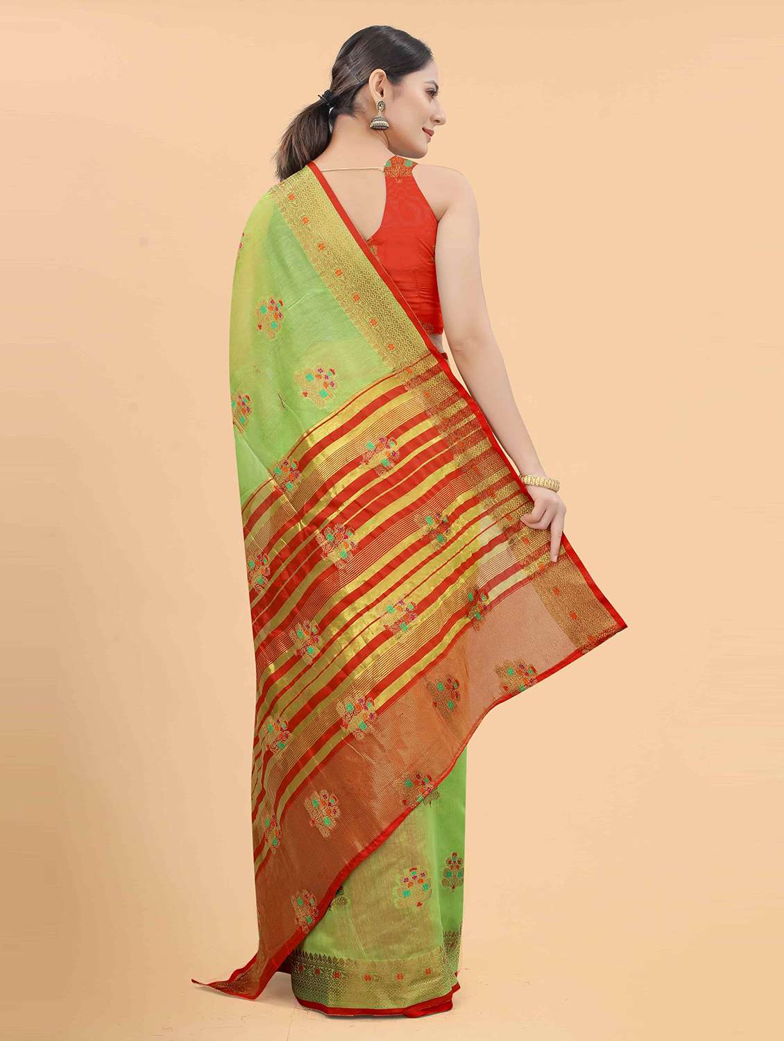 women's self design lime colored saree with blouse - 18457625 - Standard Image - 1