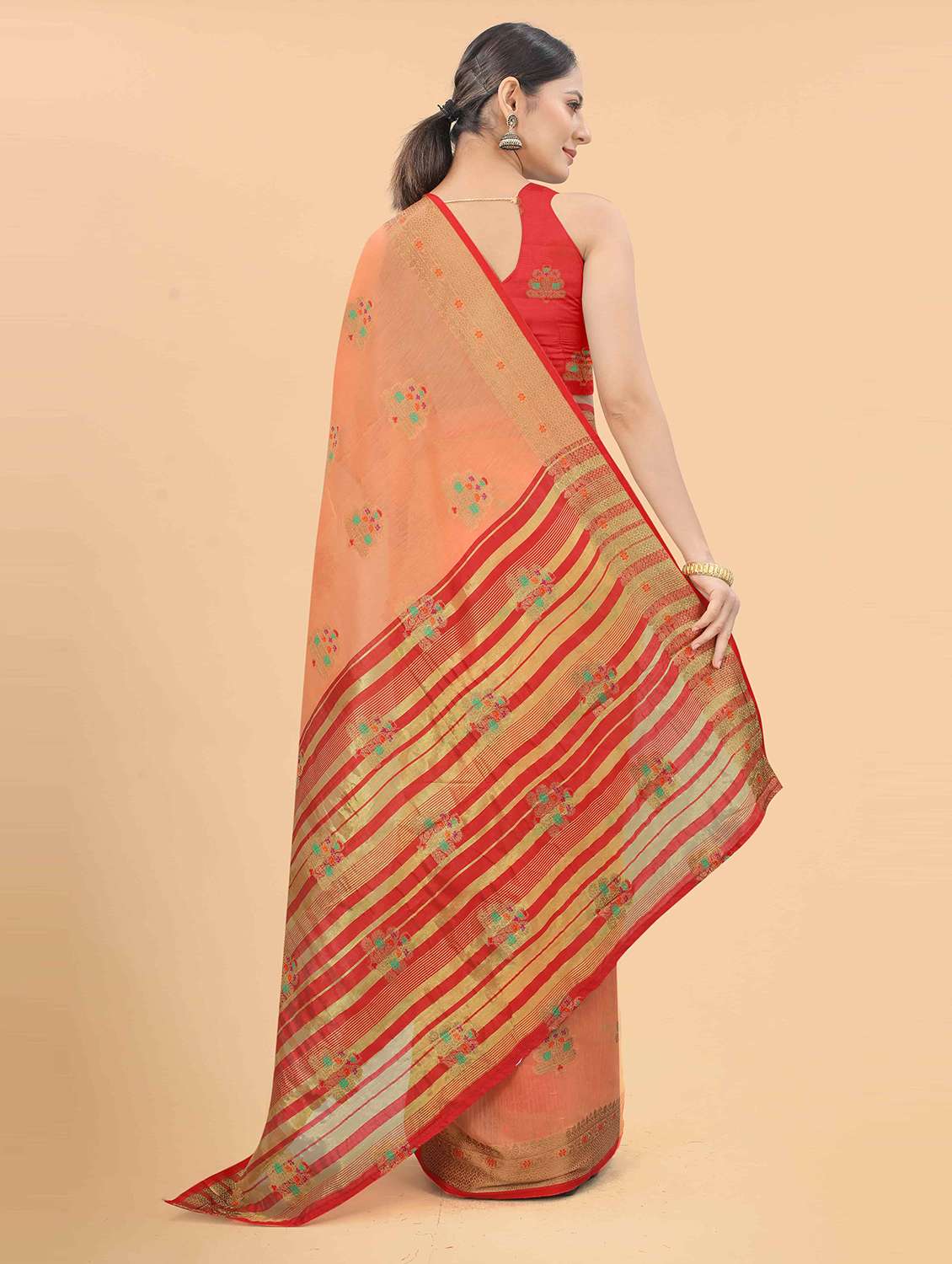 women's self design peach colored saree - 18457628 - Standard Image - 1
