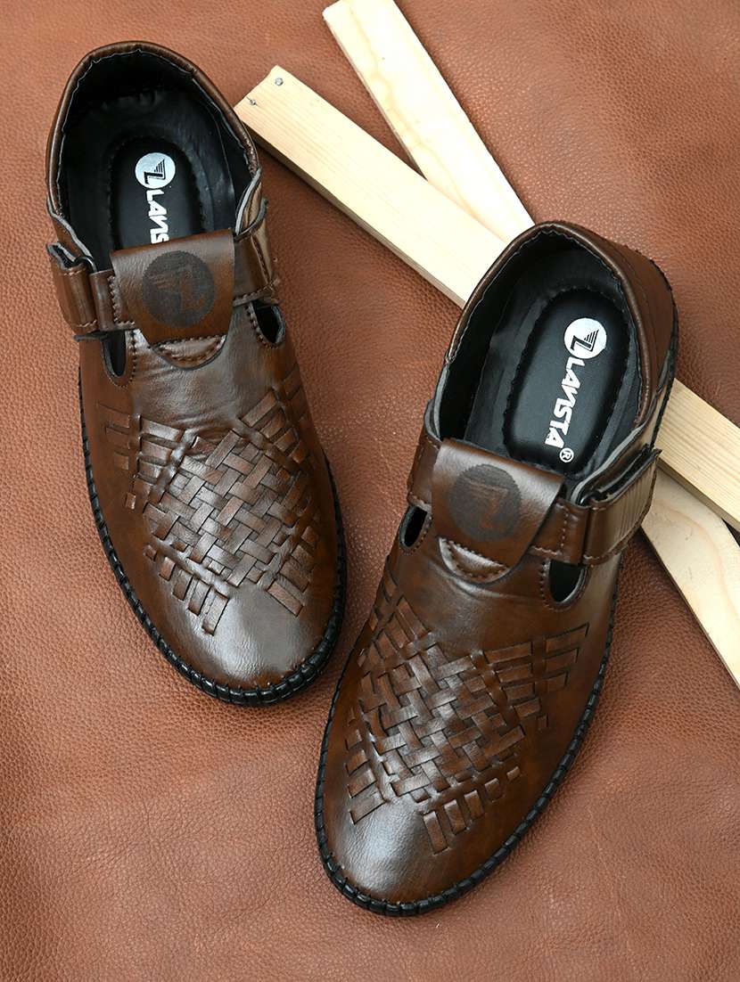 brown faux leather back strap sandals