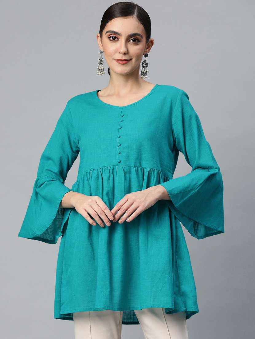 women's flared round neck top