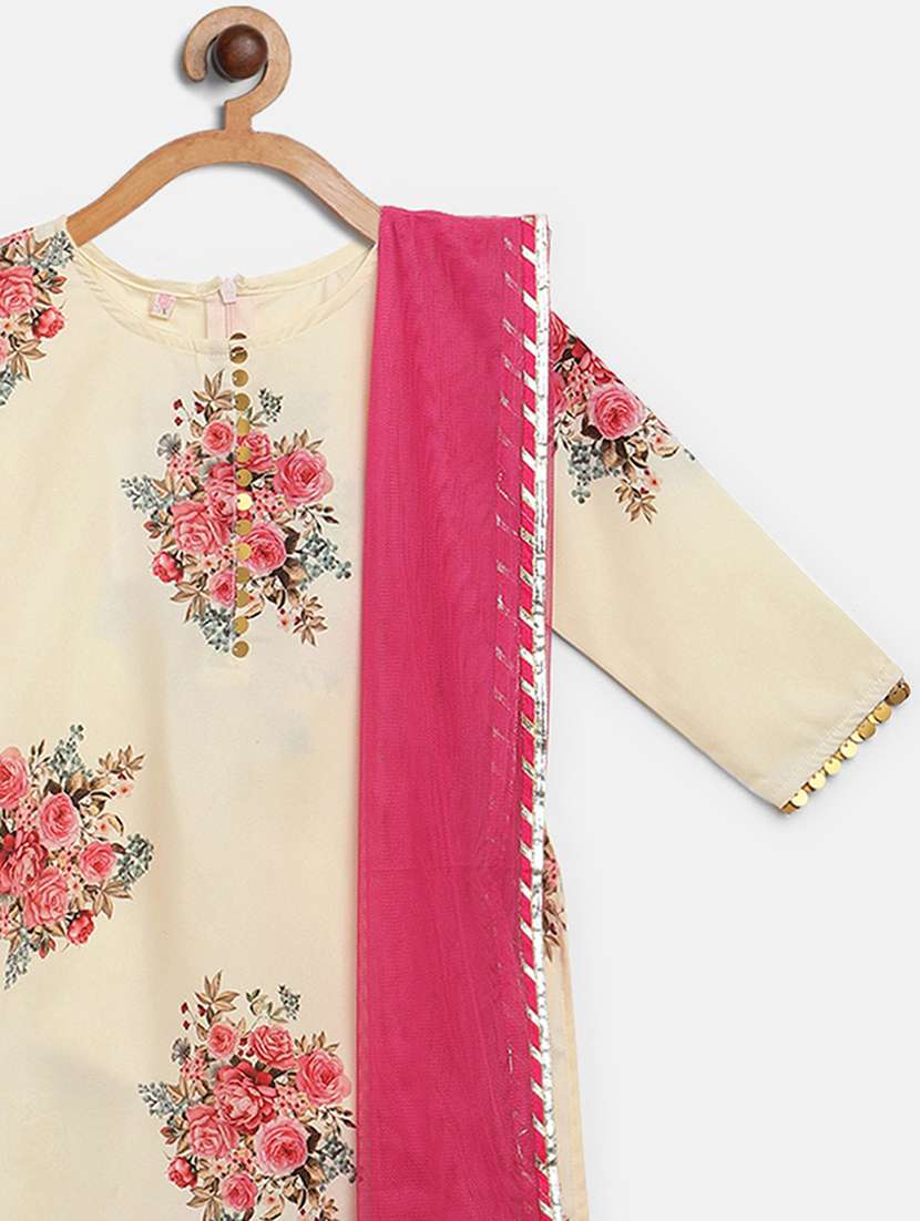 girls beige floral kurta pajama set  - 18457836 -  Standard Image - 4